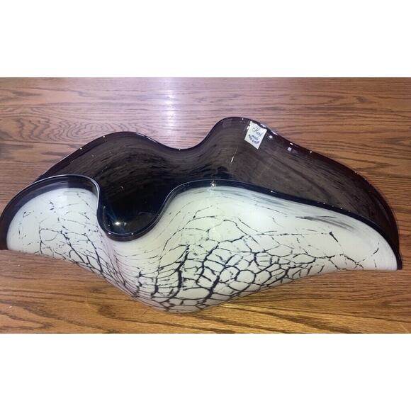 Vintage Polish Art Glass Bowl Vase Clam Shaped 14” - Picture 1 of 5